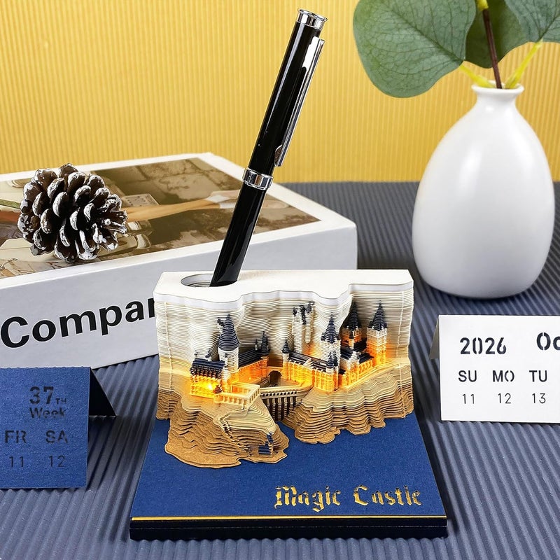 MACTANO 3D Art Calendar Memo Pad 2026, Creative Time Piece Calendar Magic Castle Rip Away Paper Carving Sticky DIY Note - Image 4